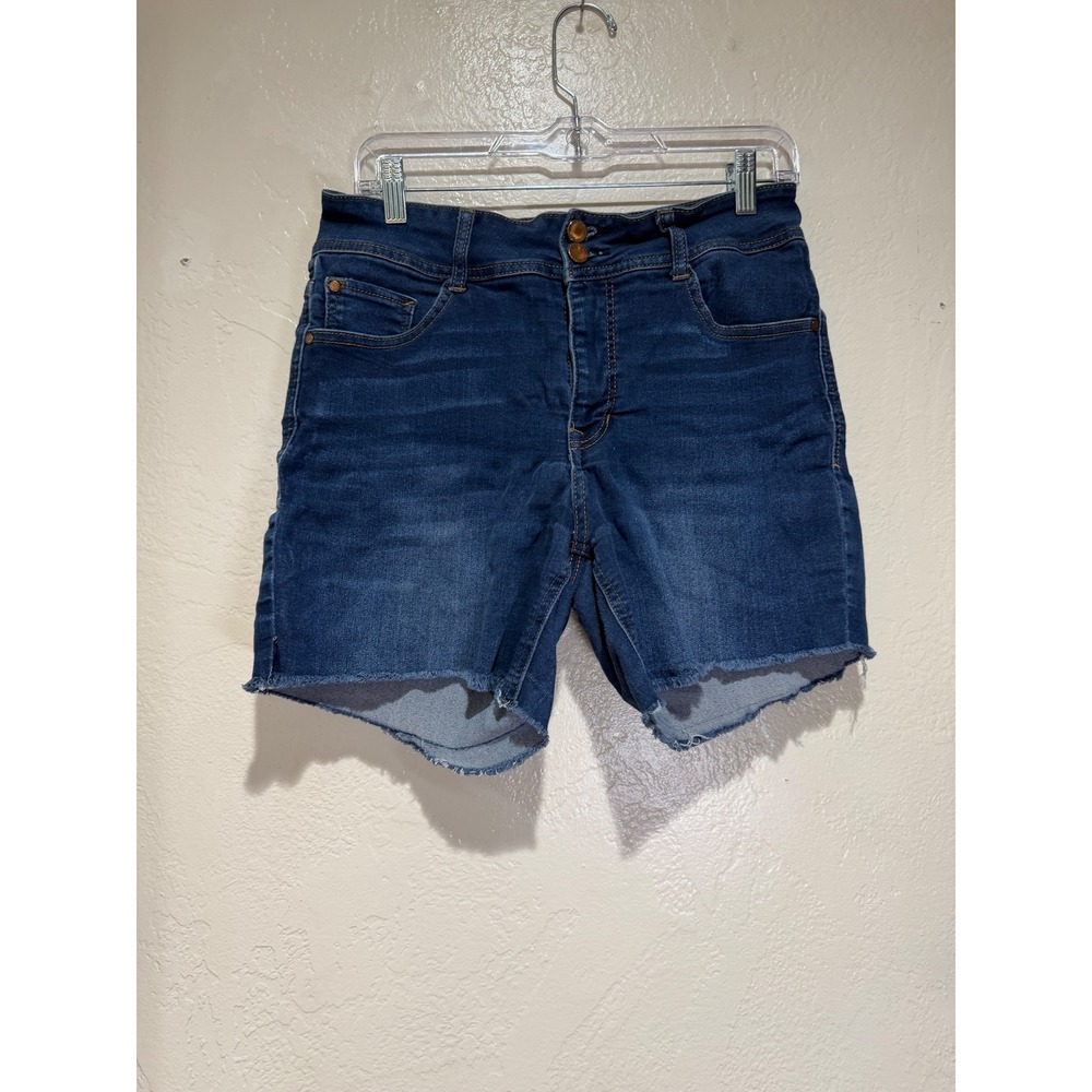 Angels Forever Young Womens Dark Wash Raw Hem‎ Denim Shorts Size 12 High Rise